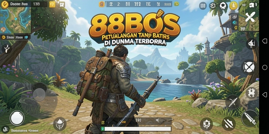 Tangkapan layar gameplay 88BOS menampilkan dunia terbuka yang luas dan penuh warna.