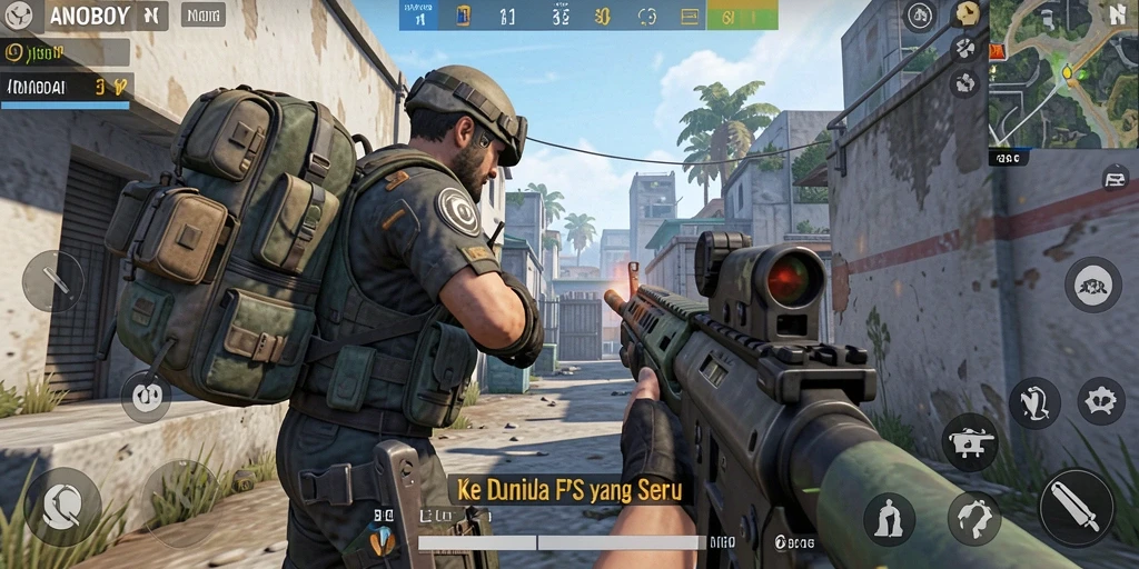 Menampilkan aksi seru dalam ANOBOY dengan gameplay FPS yang menegangkan.