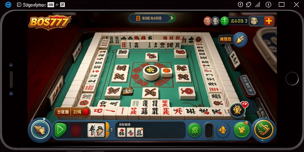 Tampilan gameplay BOS777 yang menampilkan papan Mahjong penuh warna.