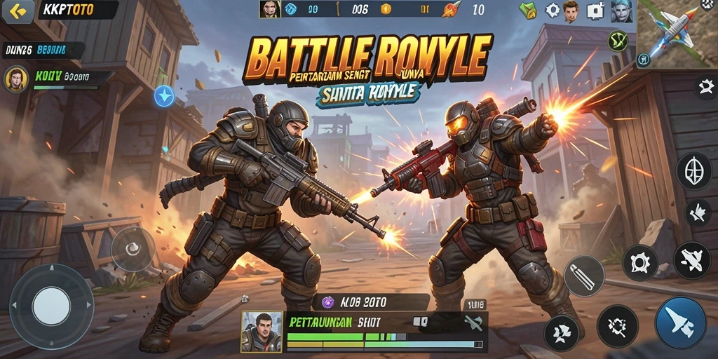 Tampilan gameplay KPKTOTO yang intens dalam mode Battle Royale.