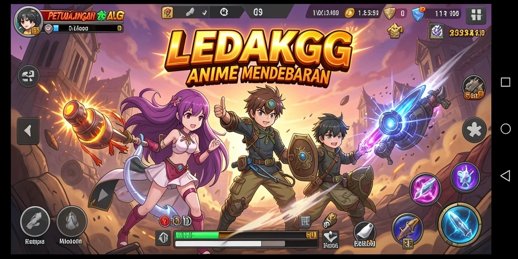 Tampilan gameplay LEDAKGG yang menyerupai dunia anime.